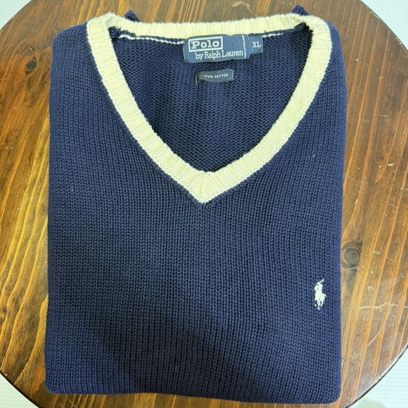 Polo Ralph Lauren Womens Cotton Sleeveless‎ V-neck Knit Sweater Navy Size Xl - Picture 1 of 8
